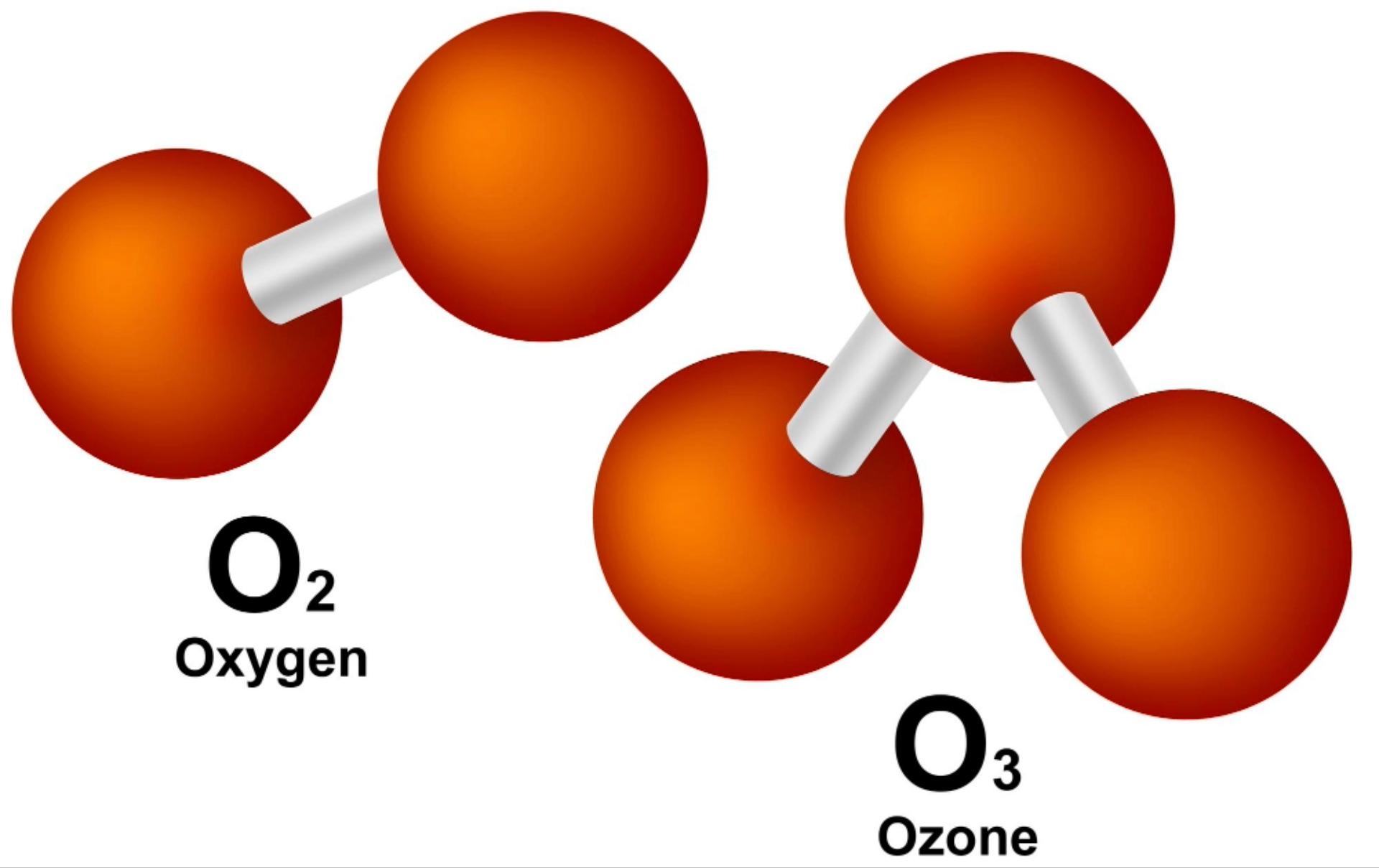 ozone molecules compared with oxygen
